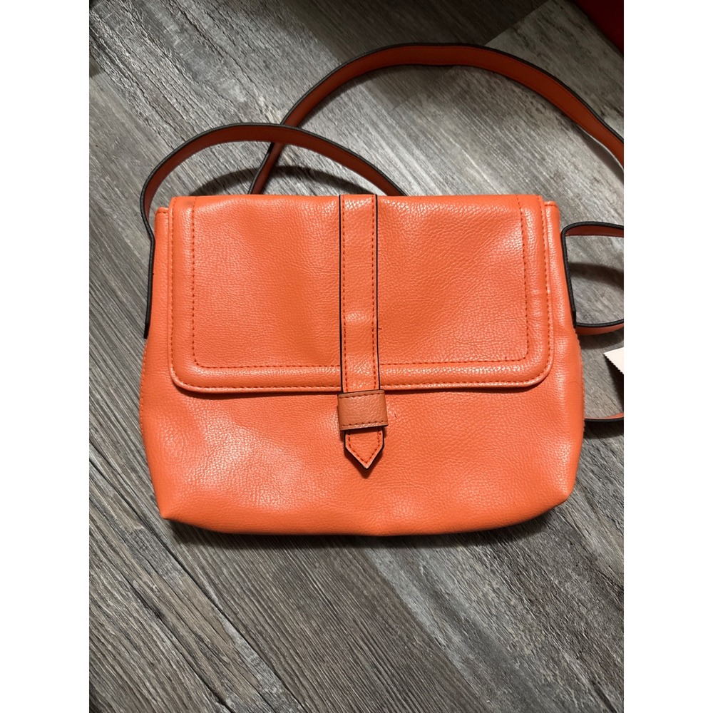 Basic Editions Womens Orange Pebbled Faux Leather Crossbody Flap Bag NWT